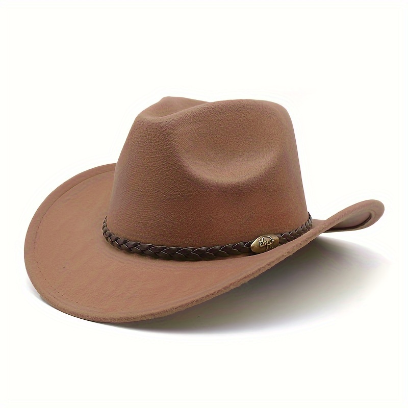 

1pc Western Cowboy Hat Unisex Boho Style Wide Sun Protection Hat Woven Polyester Jazz Cap