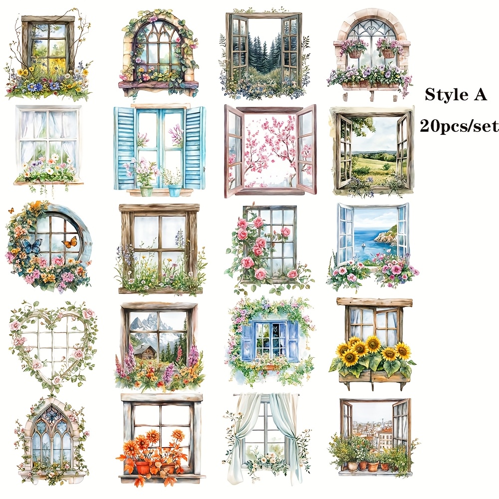 Image of 20pcs/set Vintage Floral Window Scenery High Quality Stickers Diary Decals Decorations