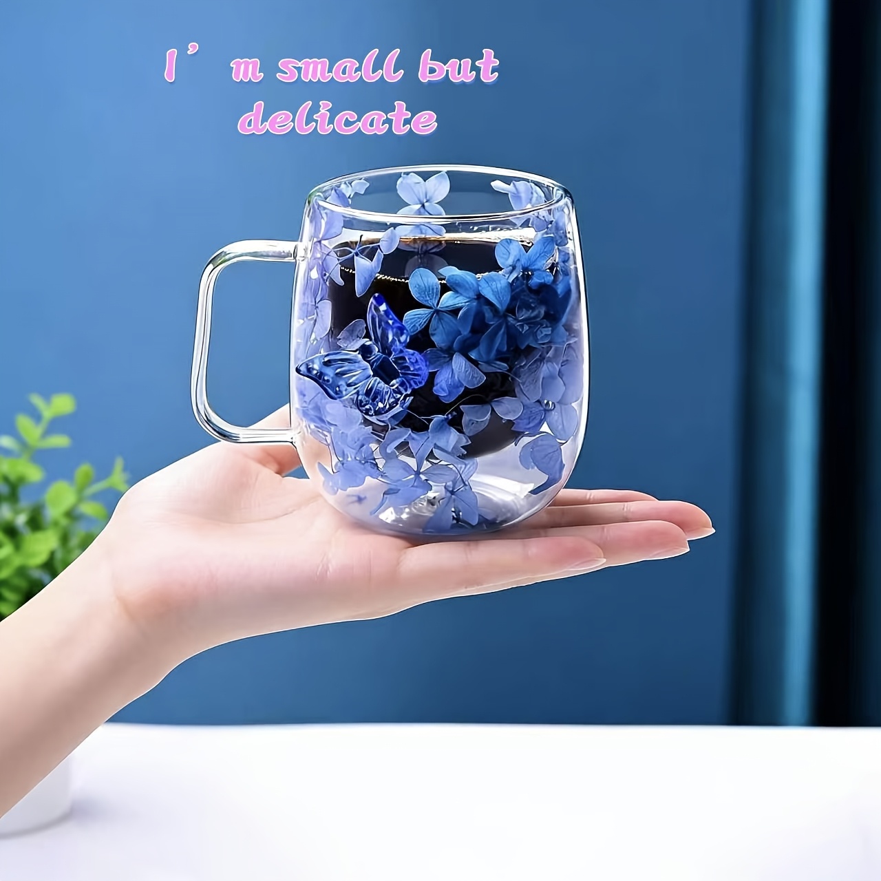 E-shop 250ml Becher mit fliegendem Schmetterlings-Dekor, Doppelwandiger Glas-Kaffeebecher, Milchbecher für , Essen, Outdoor-Freizeit, Gartenpartys,