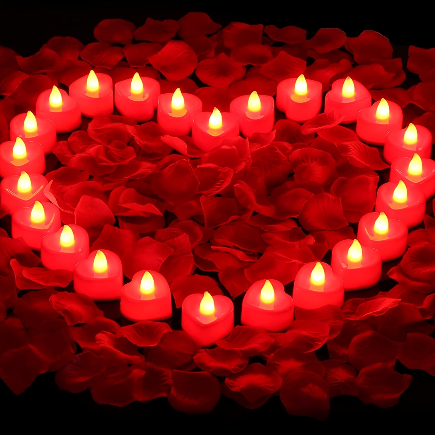 24pcs Red Heart Led Tea Lights,candles Set For Proposal, Anniversary, Romantic Night, Wedding Decor, Halloween, And Christmas.