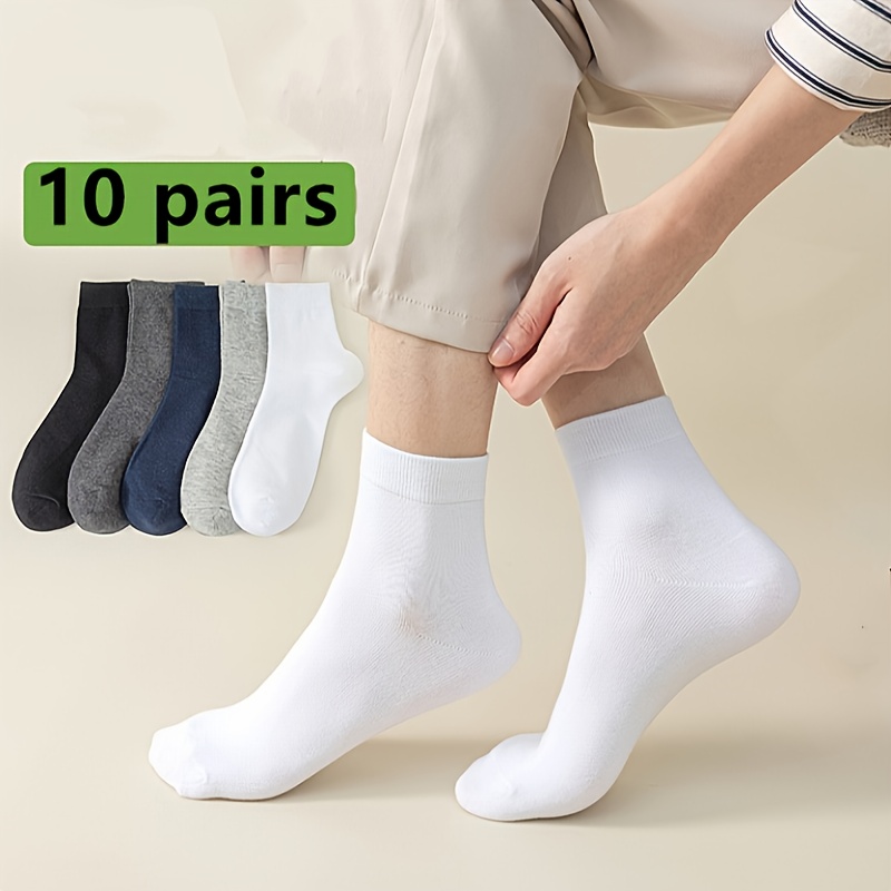 

10 paires de chaussettes en hommes - Respirantes, absorbant la transpiration, noires, blanches, grises de unie - Longueur ras du - Confortables, tissées, % , lavage uniquement