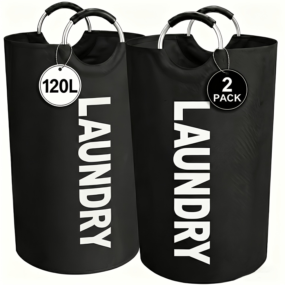 TEMU 2pcs Collapsible Large Capacity Laundry Hamper, Freestanding Dirty Clothes Basket With Padded Handles, Space-saving Storage For Bedroom Bathroom