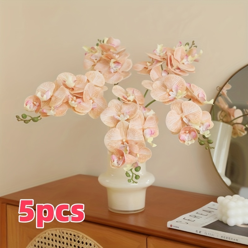 5pcs Artificial Phalaenopsis Flowers Branches, 7 Large 23.62 Inches Real Touch Faux Orchids Flowers For Home Office Wedding Decoration
