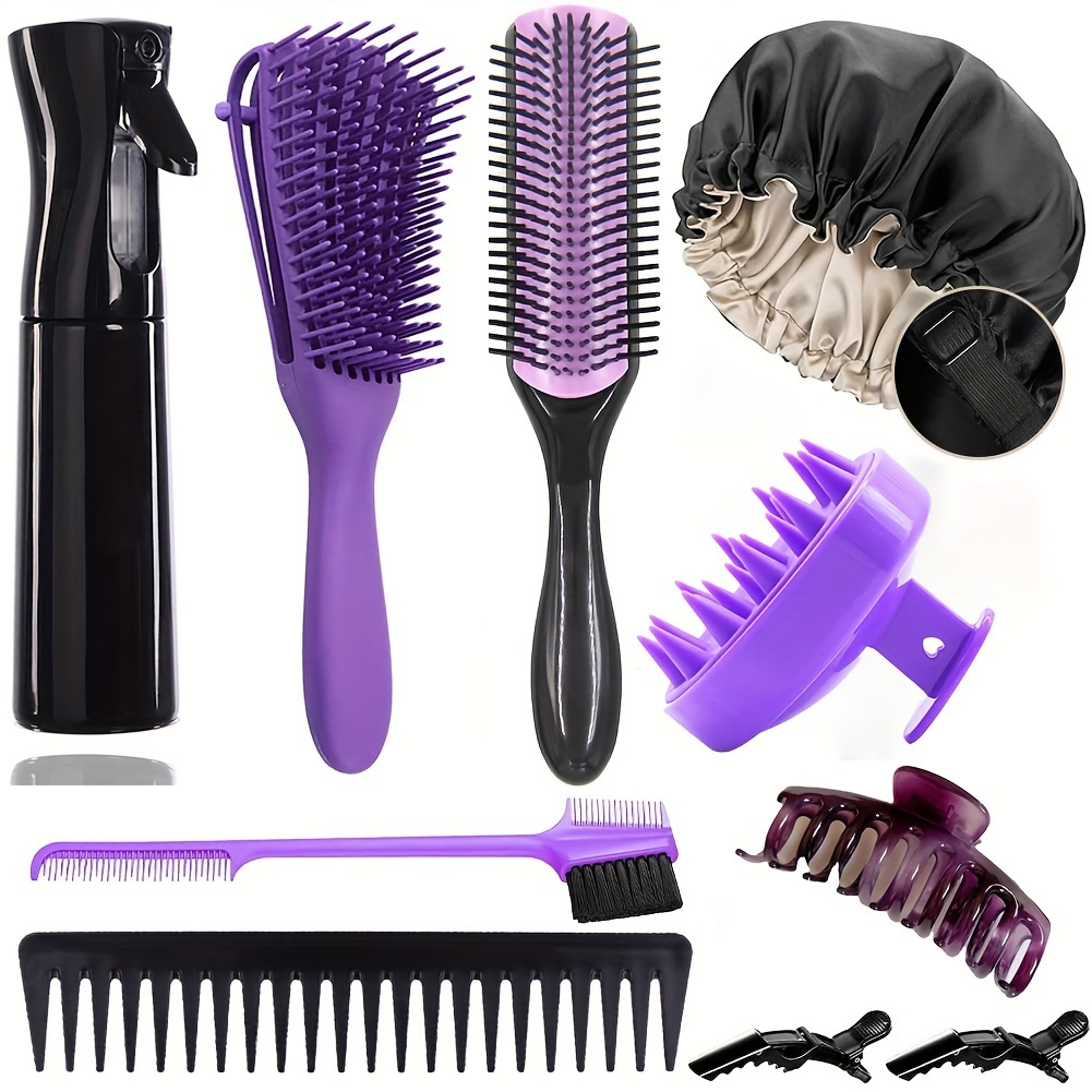 

10pcs/set Detangling Brush Kit For Natural Hair, Curly Hair Set With Sleep Bonnet Afro America/african 3a To 4c Texture, Easier And Faster On Wash Days