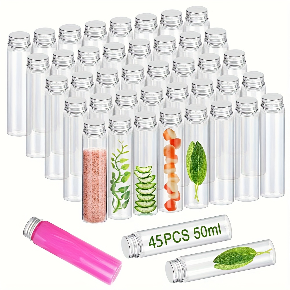 Image of 45pcs Clear Plastic Test Tubes With Caps, 50ml/1.7oz Flat Bottom Test Tubes, 28 X 110mm Screw Top Plastic Tubes For Beads Storage, Bath Salt, Scientific Experiments, Plant Propagation