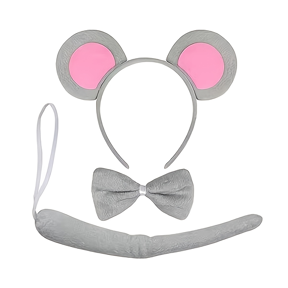 TEMU 3/4pcs Gray Mouse Costume Puffy Skirt Set, Headband/tie/tail/tutu Skirt, Mouse Animal Costume Set, Suitable For Jungle Parties, Halloween,