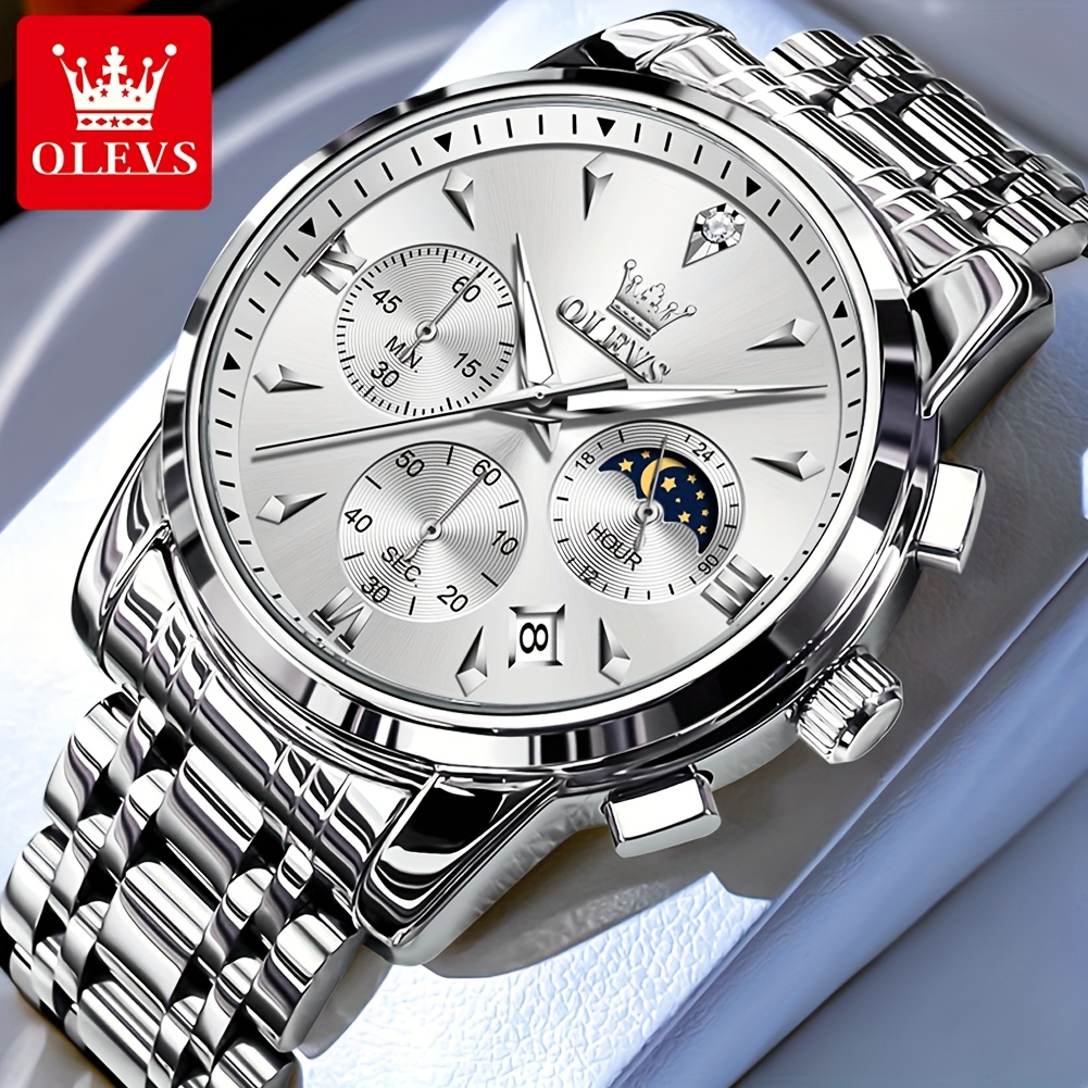   premium brand authentic luxury mens quartz   stainless steel watch for men with luminous hands and moon phase chronograph for young men Product details 6