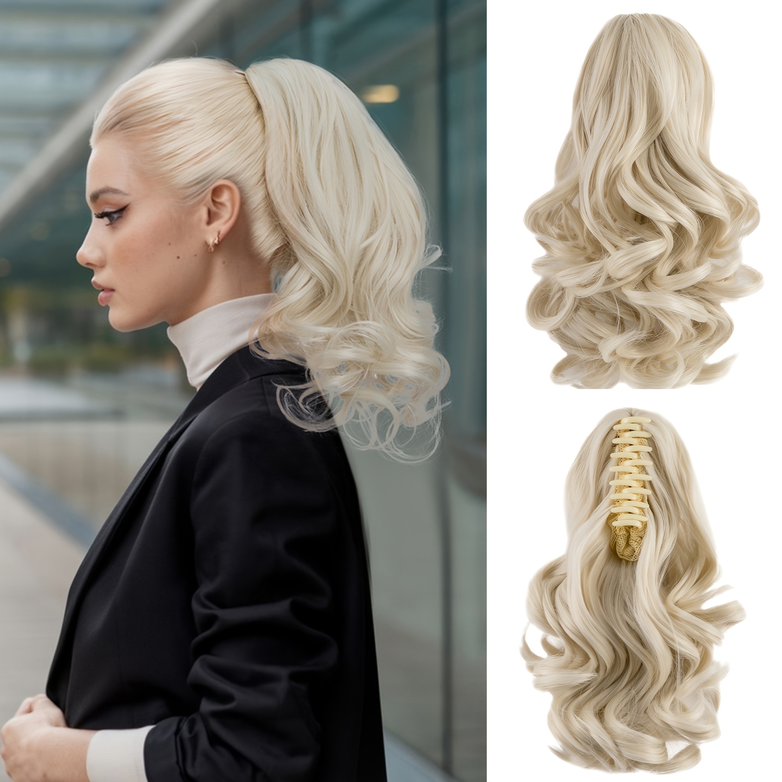 Image of Women' Short Curly & Wavy Ponytail Extensions Suitable For Hair Types, Clip- Hairpieces With Volume, Quick Application For Braids, Ponytails, Buns - European Hair Add-ons