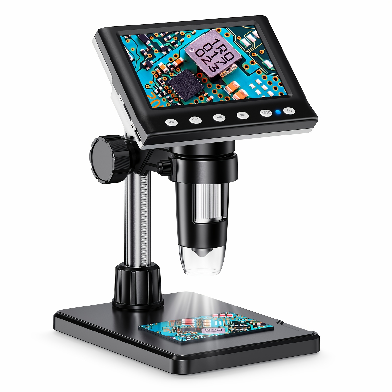 item picture 4 3 inch hd screen digital microscope magnification with 8 adjustable led lights pc compatible usb electronic microscope portable coin magnifier for jewelry circuit board repair solder inspection and learning