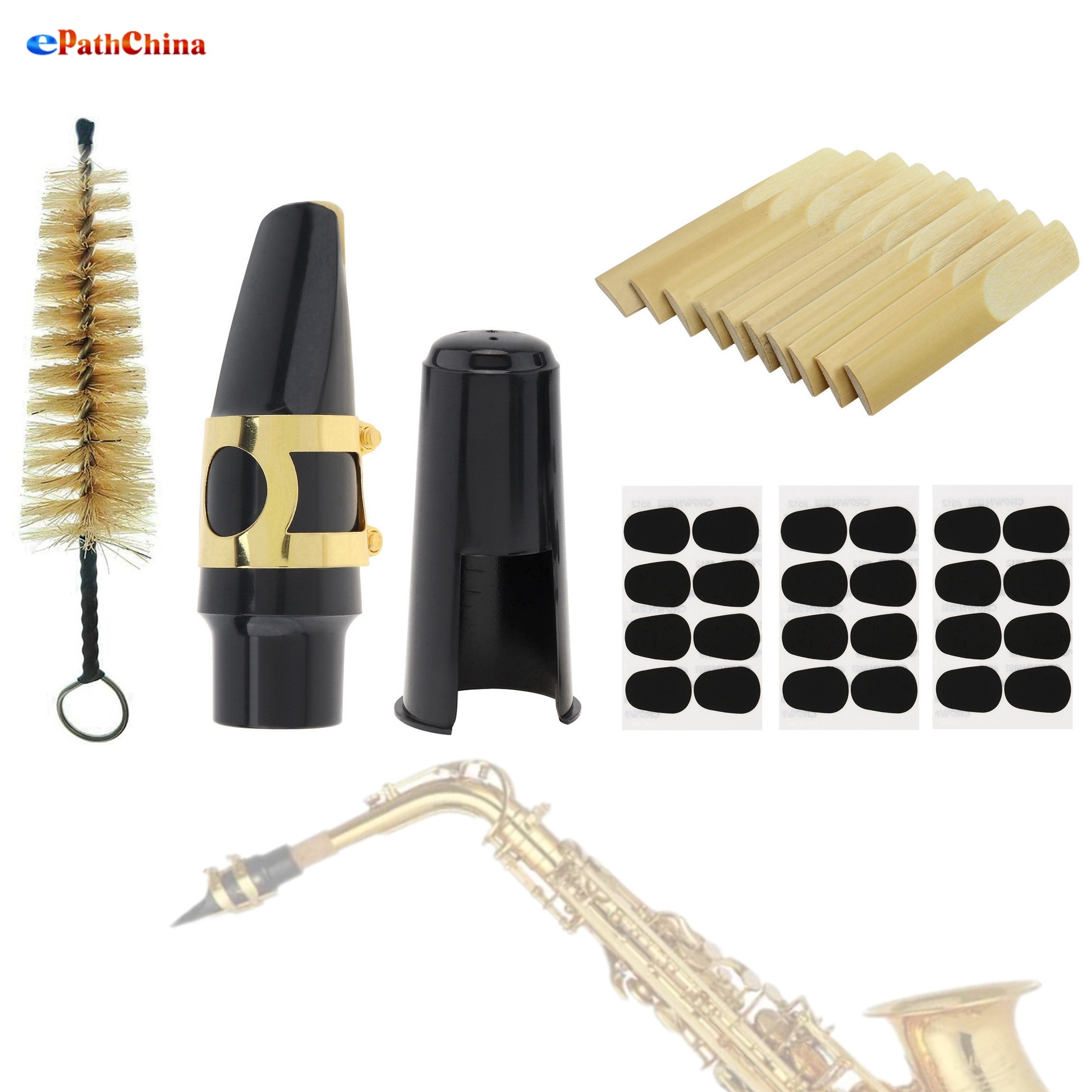 

Alto Saxophone Mouthpiece Kit With , 10 Reeds Size 2.5, 24 Pads, Cleaning Brush - Complete Sax Mouthpiece Set