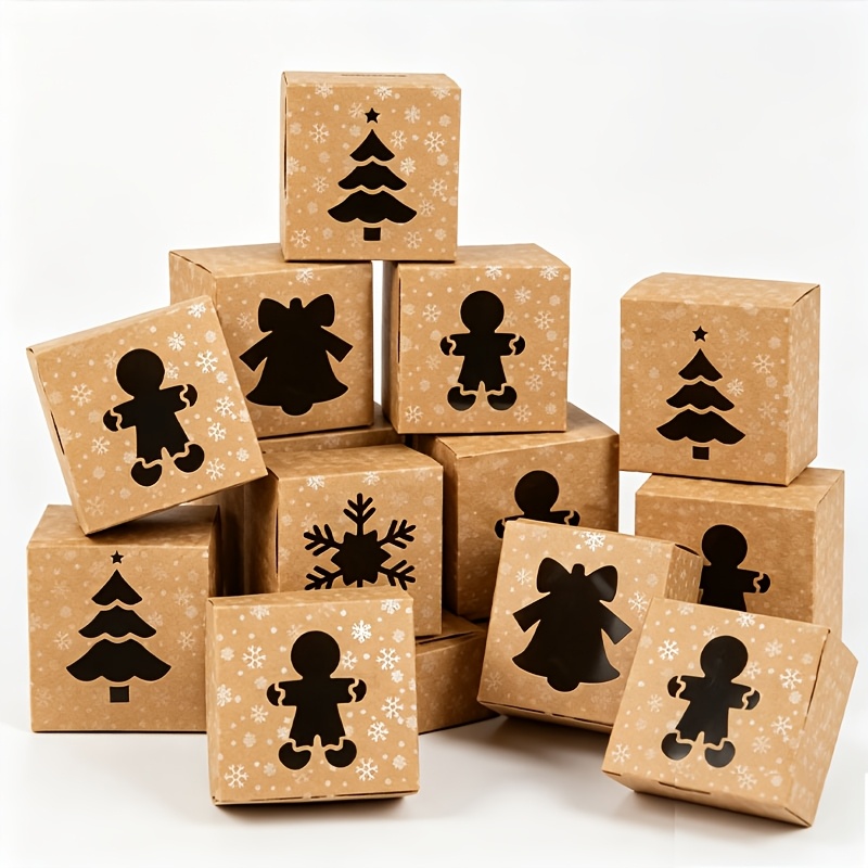 TEMU 20 boîtes cadeaux carrées en papier de Noël, boîte cadeau décorative avec fenêtre découpée représentant une de neige, un homme d' et un arbre de