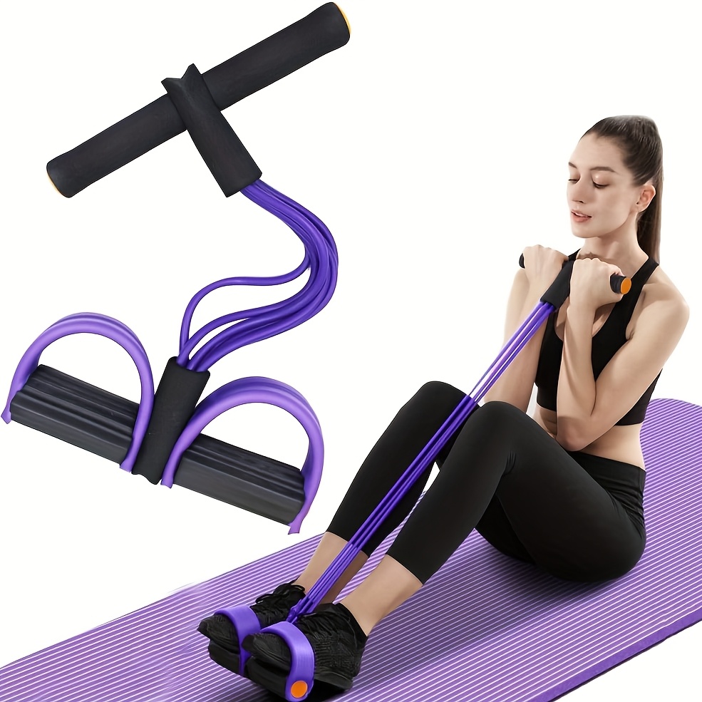 TEMU Multifunctional Six-tube Foot Pedal Trainer - Purple Elastic Yoga Fitness Equipment For Abdominal, Waist, & Legs Workouts, Stretching & Weight
