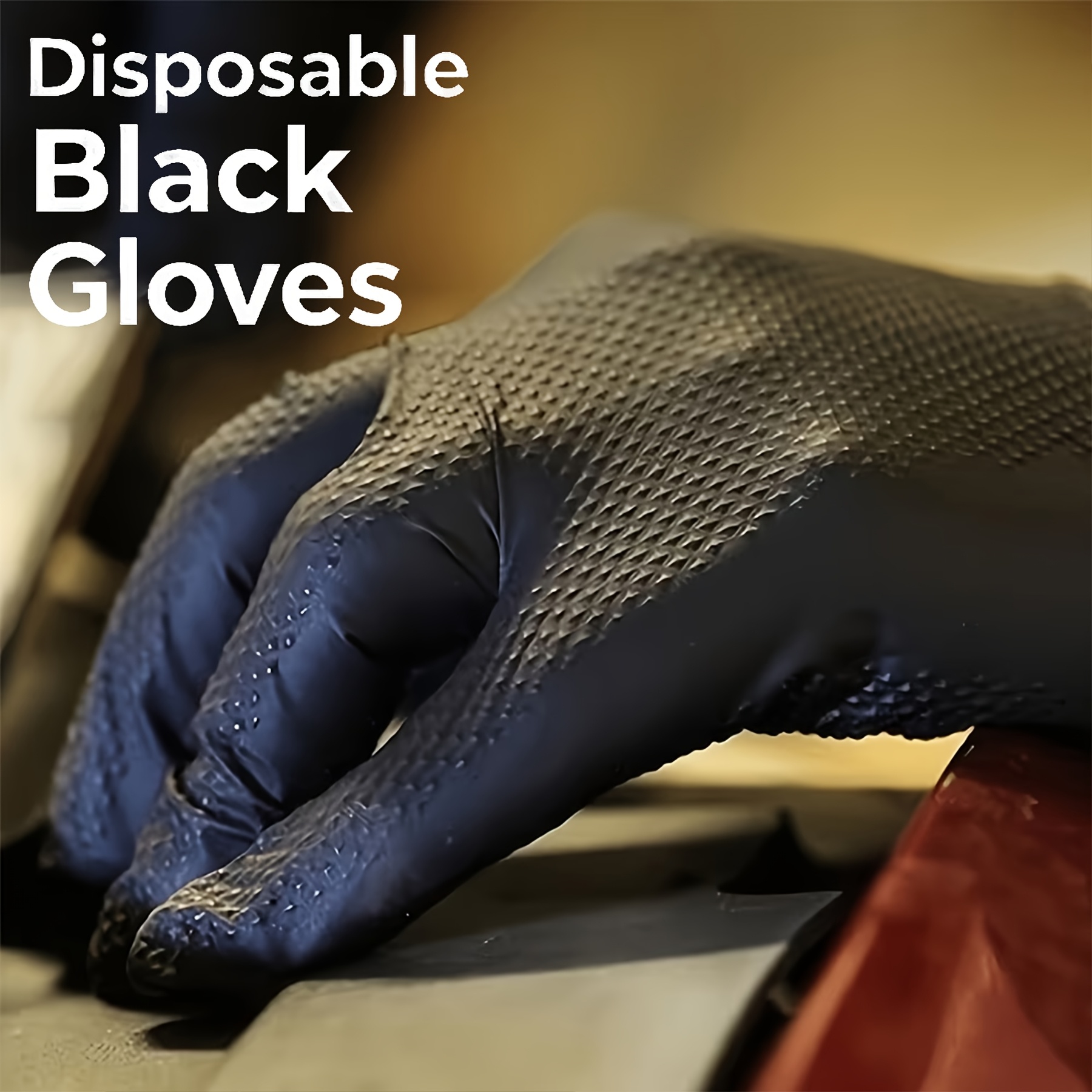 TEMU Black Diamond Texture Nitrile Gloves, 8 Mil Thick, Highly Elastic And Easy To Put On, Thickened Household Cleaning Gloves