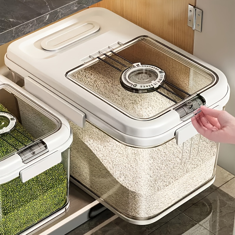 TEMU 1pc Large-capacity Rice Food Container Box, Grain Flour Food Storage And Organization, , Storage Box, Magnetic Sealing Lid, Kitchen Plastic Food
