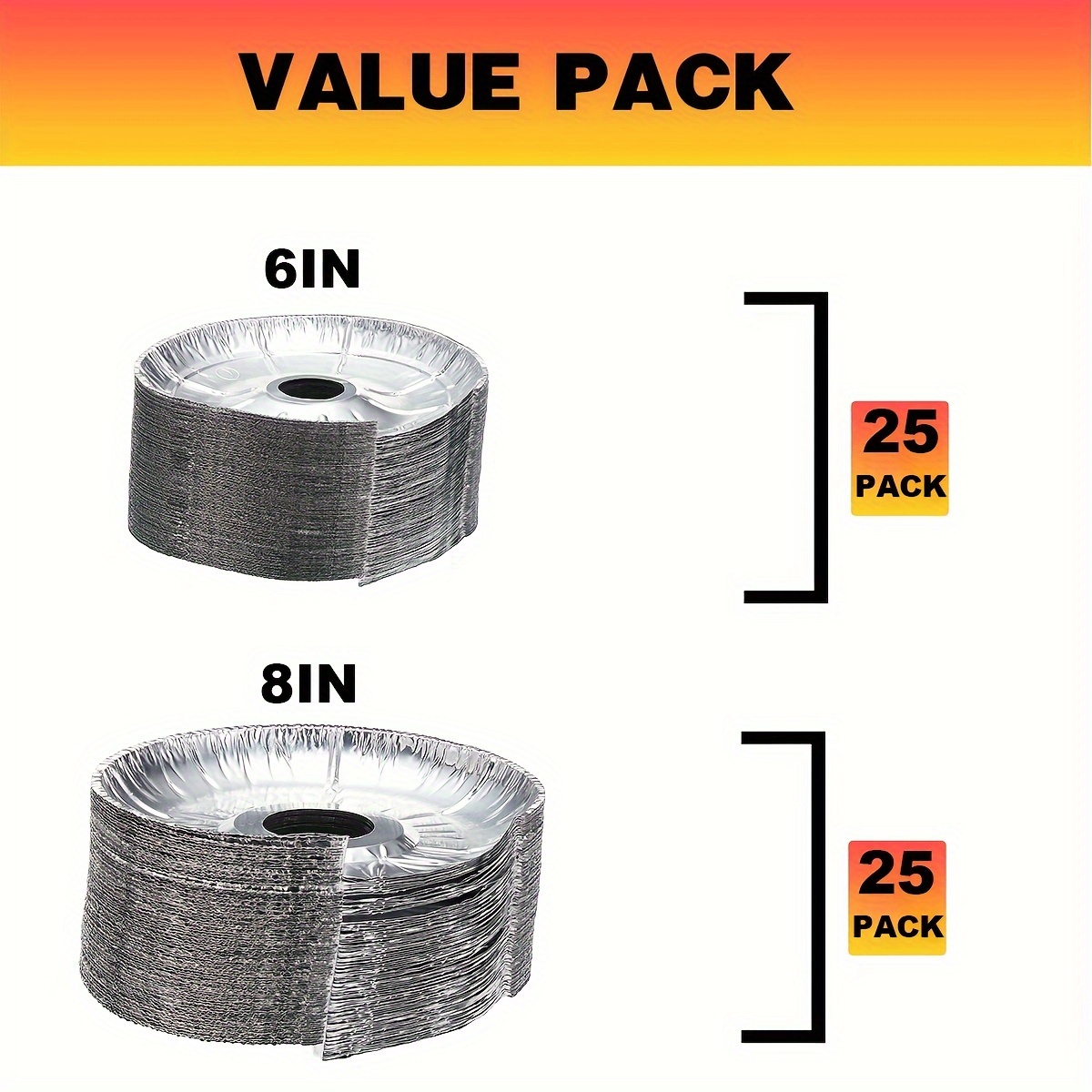 TEMU 25 Pack 6inch And 25 Pack 8inch Round Electric Stove Burner Covers-disposable Durable Aluminum Foil Burner Cover Liners-for Stains And Food Residues Caused By Cooking