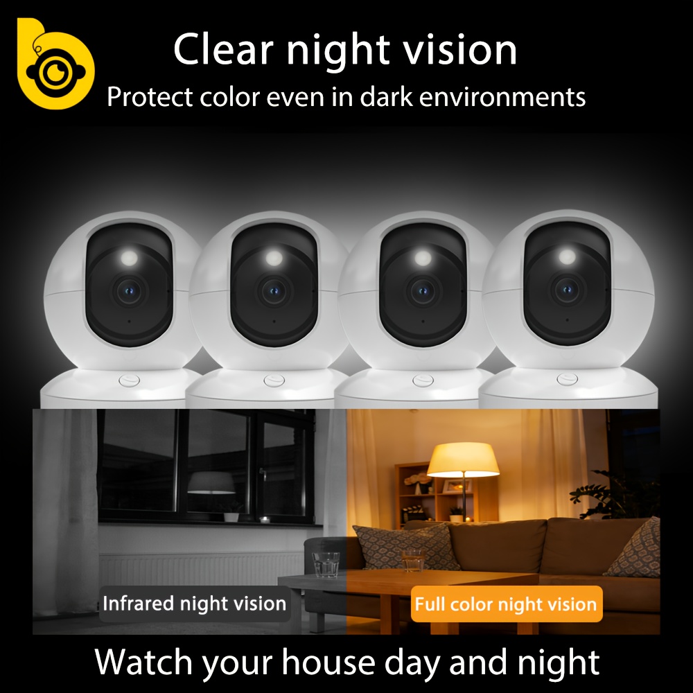 Image of 4pcs Boykeep 5g&2.4ghz Wifi Smart Camera, 1296p High-definition Indoor , Special Safety Camera For Pets, 360° Panoramic Surveillance Video, Night Vision, Calls, Cloud Storage