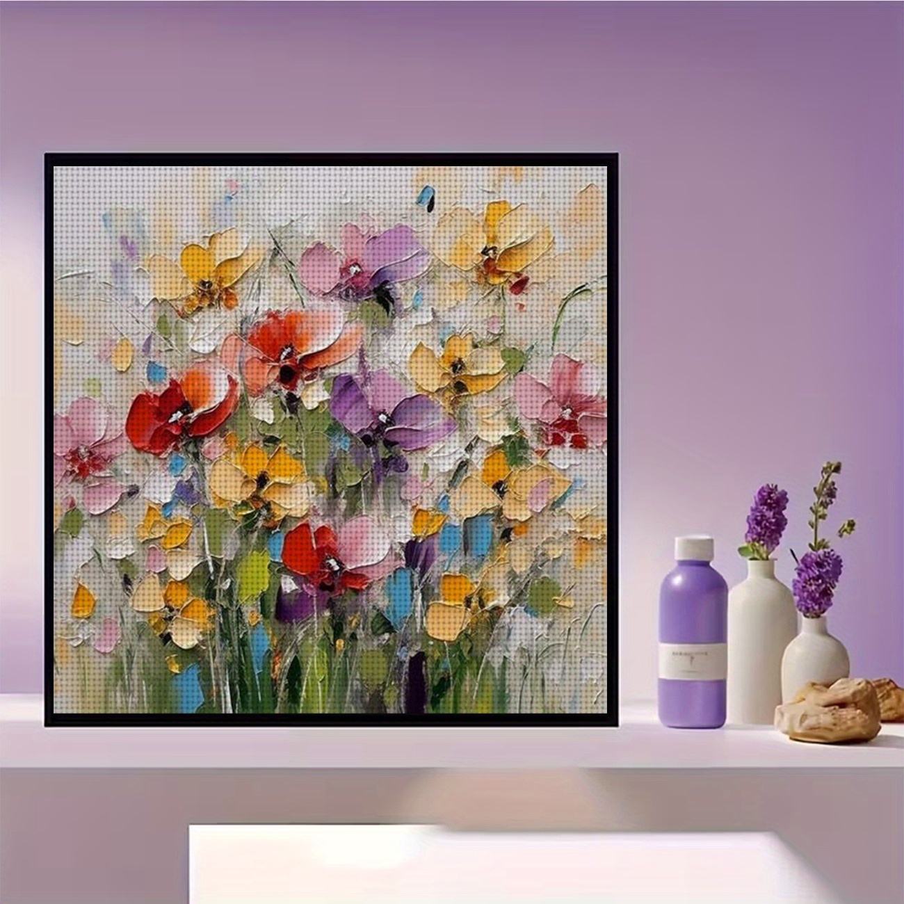 Floral Oil Painting Design Cross-Stitch Kit, Perfect for Beginners