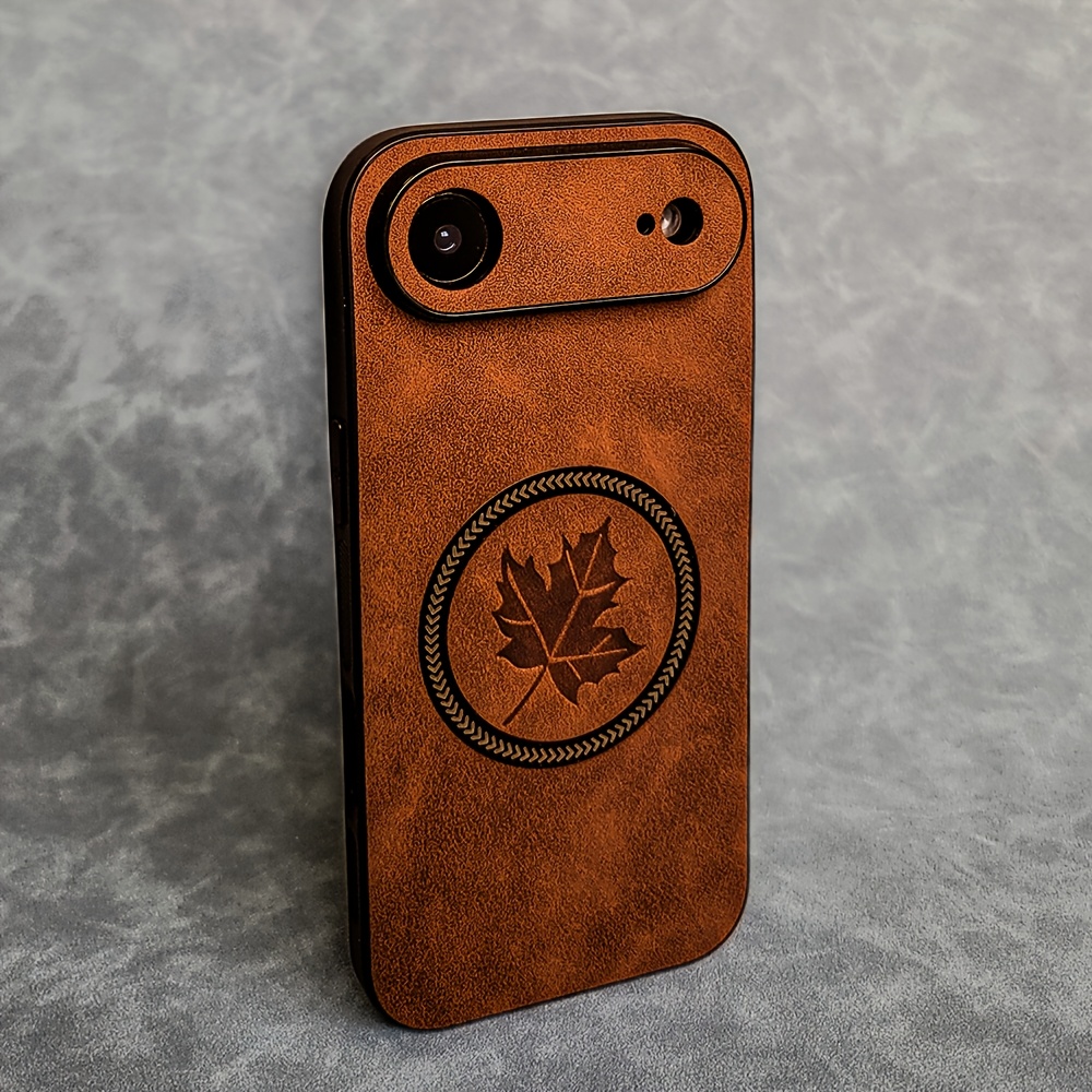 TEMU Phone Case: New Luxury Maple Leaf Retro Pu Synthetic Leather Case Suitable For Iphone 17 Cases Shell Supporting Wireless , Shockproof, &