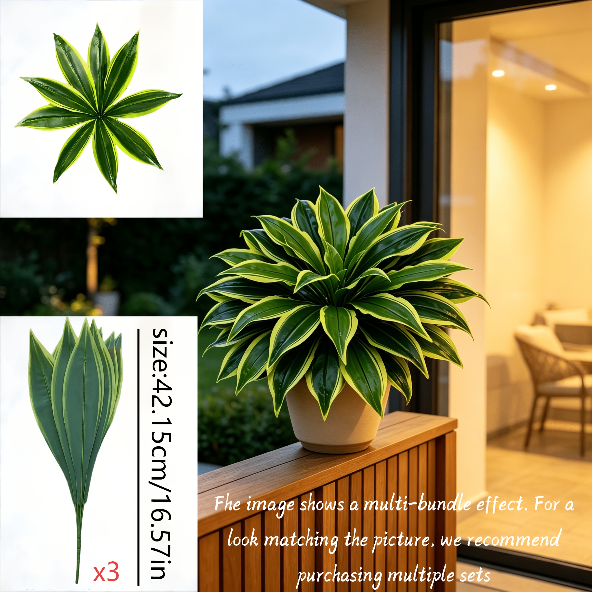 TEMU 3pcs Set Of Artificial Green Plant Decorations, Featuring High-value Dual-tone Gradient Leaves. Evergreen Plants No Watering Or Maintenance, And