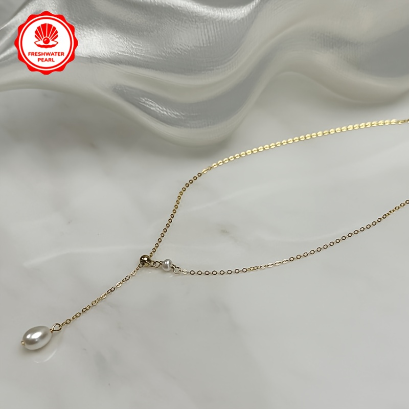 Elegant Freshwater Pearl Y Drop Choker Necklace, Adjustable Chain