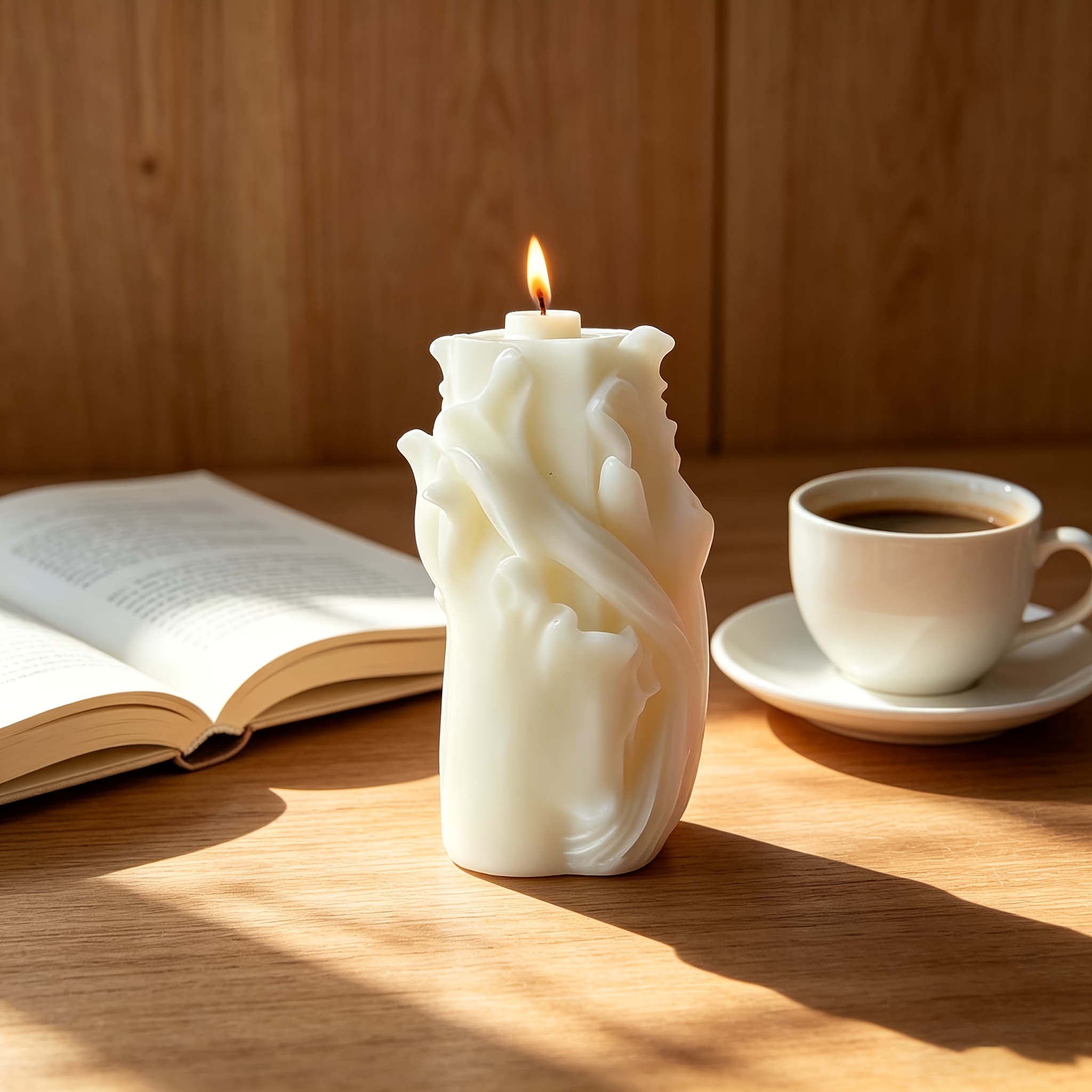 Artistic Three-Dimensional Textured Scented Candle, Home Soft Decor for Ambiance Creation, Embossed Twisted Ribbon Design, Handcrafted Textured Desktop Ornament, Gift, Photo Prop