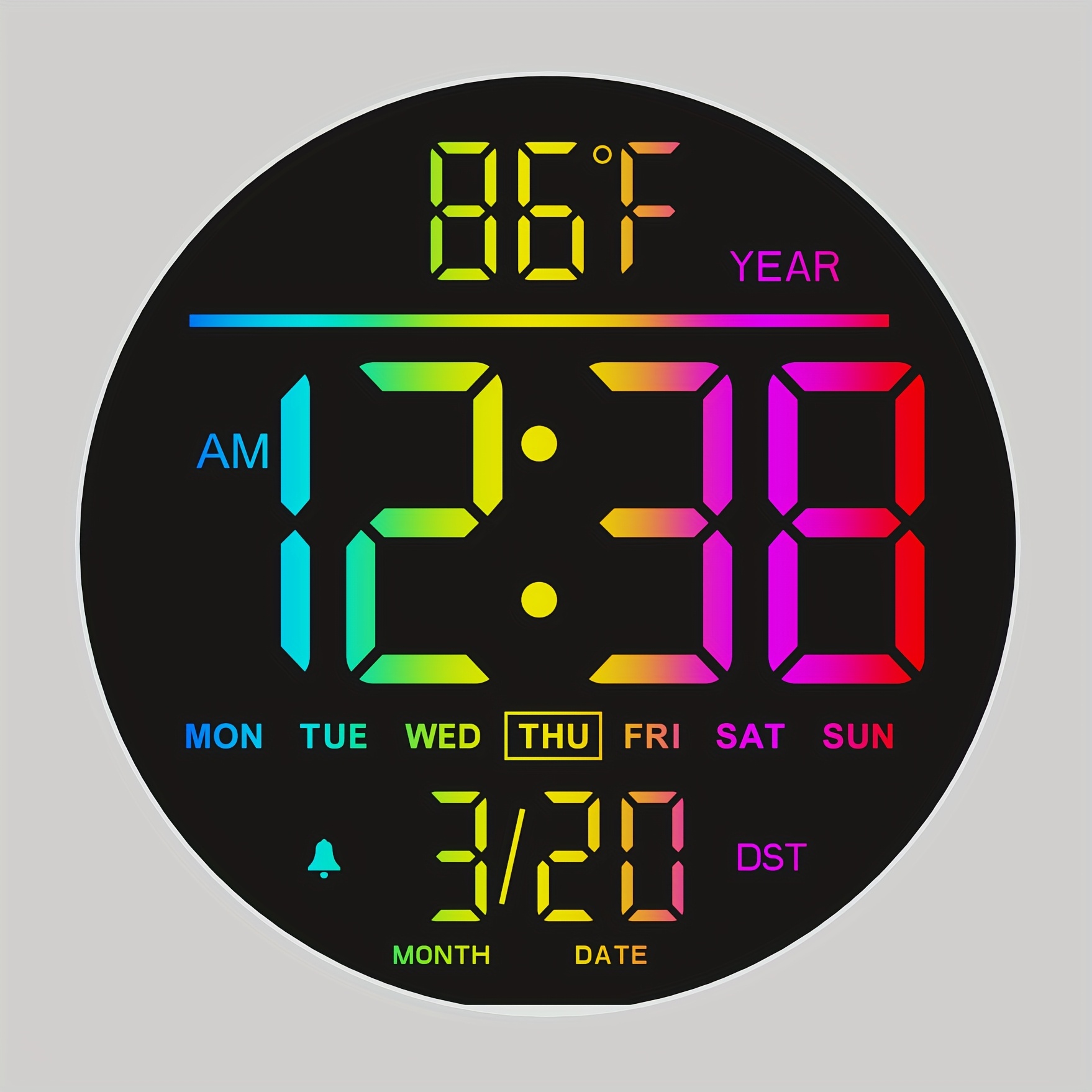 TEMU Reloj de pared digital grande de 10" con 8 colores RGB, control remoto, , , horario automático, luz nocturna, regulador de automático, 24/12