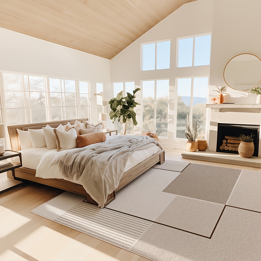 TEMU Modern Nordic Non-slip Rug Suitable For - Soft With Plastic Backing, Beige/brown Suitable For Indoor, Rectangular Suitable For Bedrooms, Machine