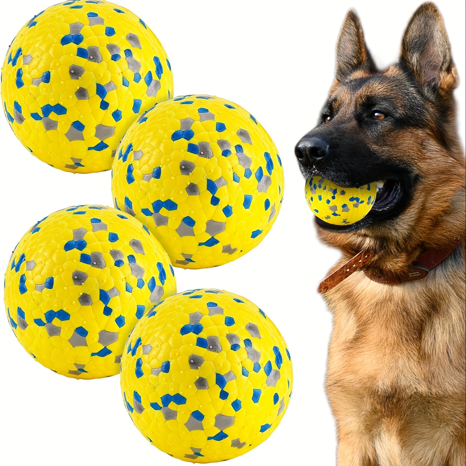 

4 Balls Dog Balls For Large Medium Small Dogs, Bouncy Tennis Ball For Dogs Aggressive Chewers, Durable Dog Toy Ball, Water Toy Ball For Stages Dog, Labrador, Bulldog, German Shepherd