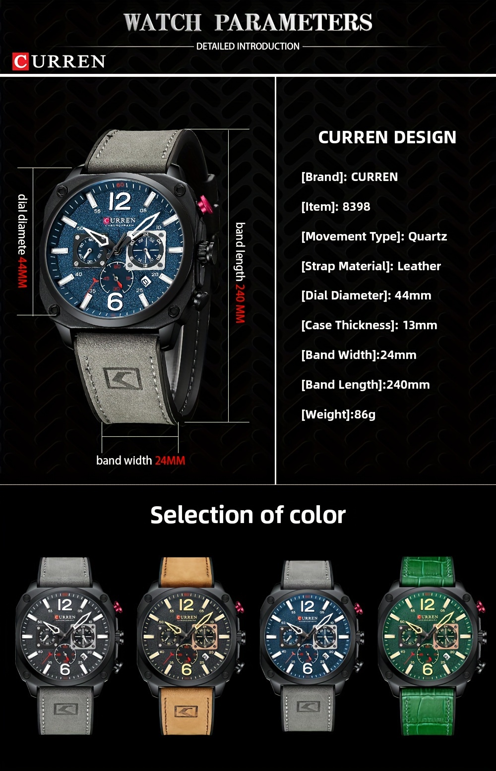 mens fashionable sports watch multifunctional chronograph quartz luminous hands date display   alloy case square dial electronic movement silicone strap   details 5