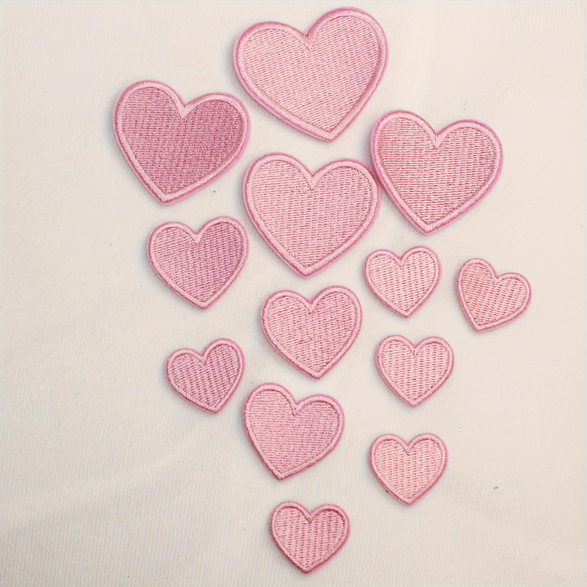 

13-piece Heart Embroidered Applique Patches Set, Pink Polyester Iron-on Heat-resistant Fabric Decals For Clothing, Shoes, Bags, And Socks Decoration - Accessory