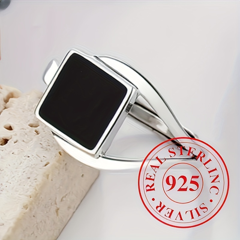 Adjustable 925 Sterling Silver Ring with Stylish Square Design