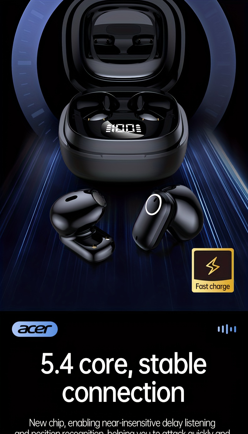 ACER TWS Wireless Earbuds with Deep Noise Reduction - 50h Long Standby, Low Latency, HIFI Stereo Sound, Touch Control, Rechargeable Lithium Battery, Ideal for Running & Sports, Sports Headphones|Ergonomic Design|Durable Plastic