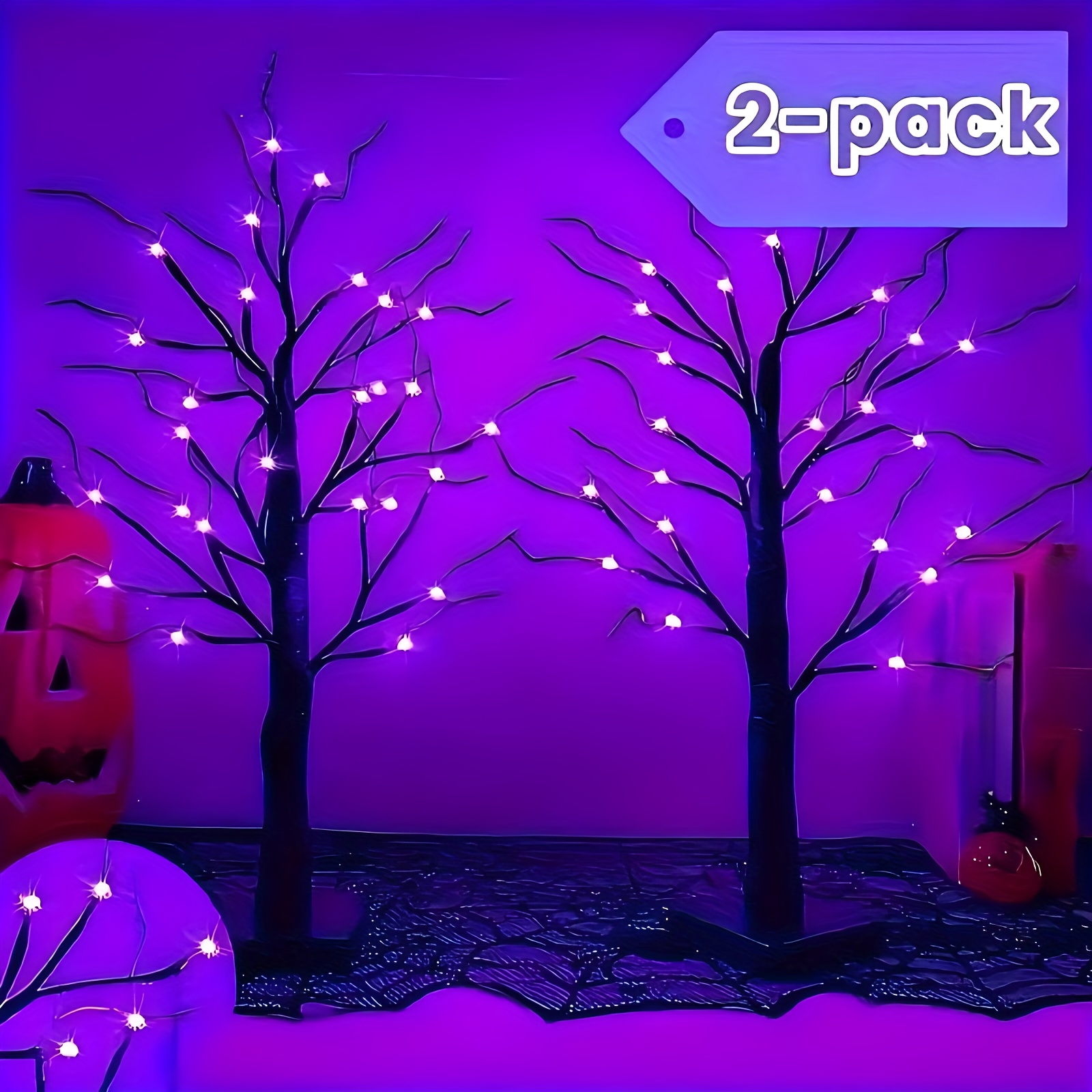 

2pcs 2ft Halloween 24 Led - Purple And , Battery And Usb , 18 Accessories - For Decorations And Halloween