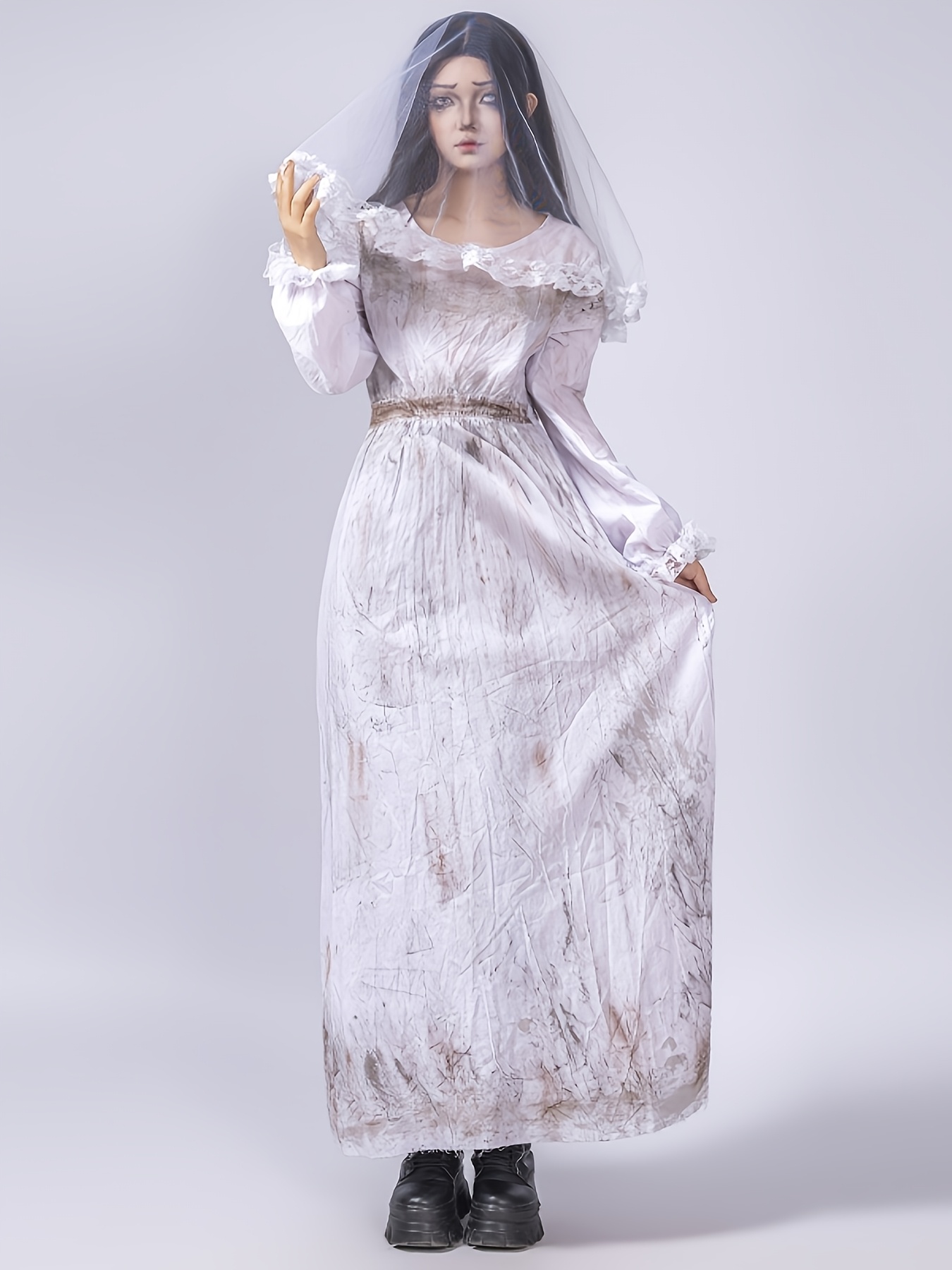 chinese dress ladies Long White Medieval Costume Dress for Women