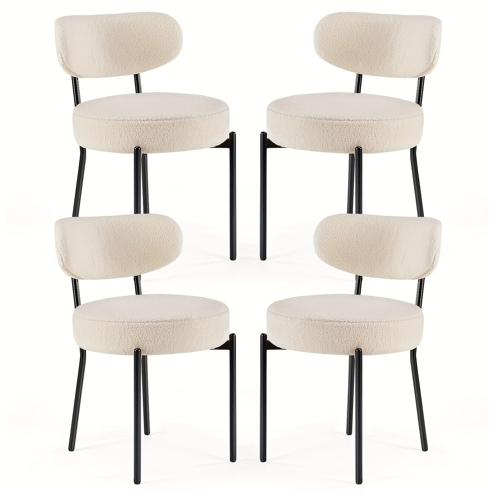 TEMU Smug Dining Chairs Set Of 4, Boucle Upholstered Kitchen Chairs With Curved Backrest & Metal Legs, Round Dining Room Chairs For Vanity, Living Room