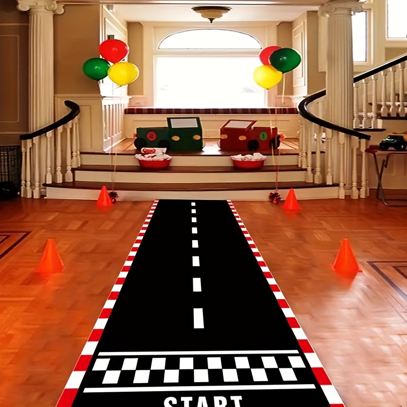 

Racing Themed Party Game Mat – Polyester Race Track Floor Runner For Events & Birthdays, Sports Decoration, Universal Holiday, 14+ Age Group, " Length – Car & Karting Decor (adhesive )