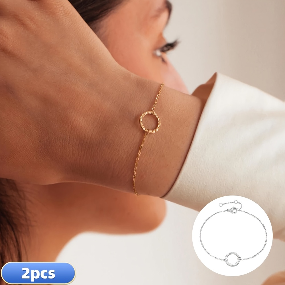 Minimalist Cool-Toned Stainless Steel Bracelet Set, Gift for Her