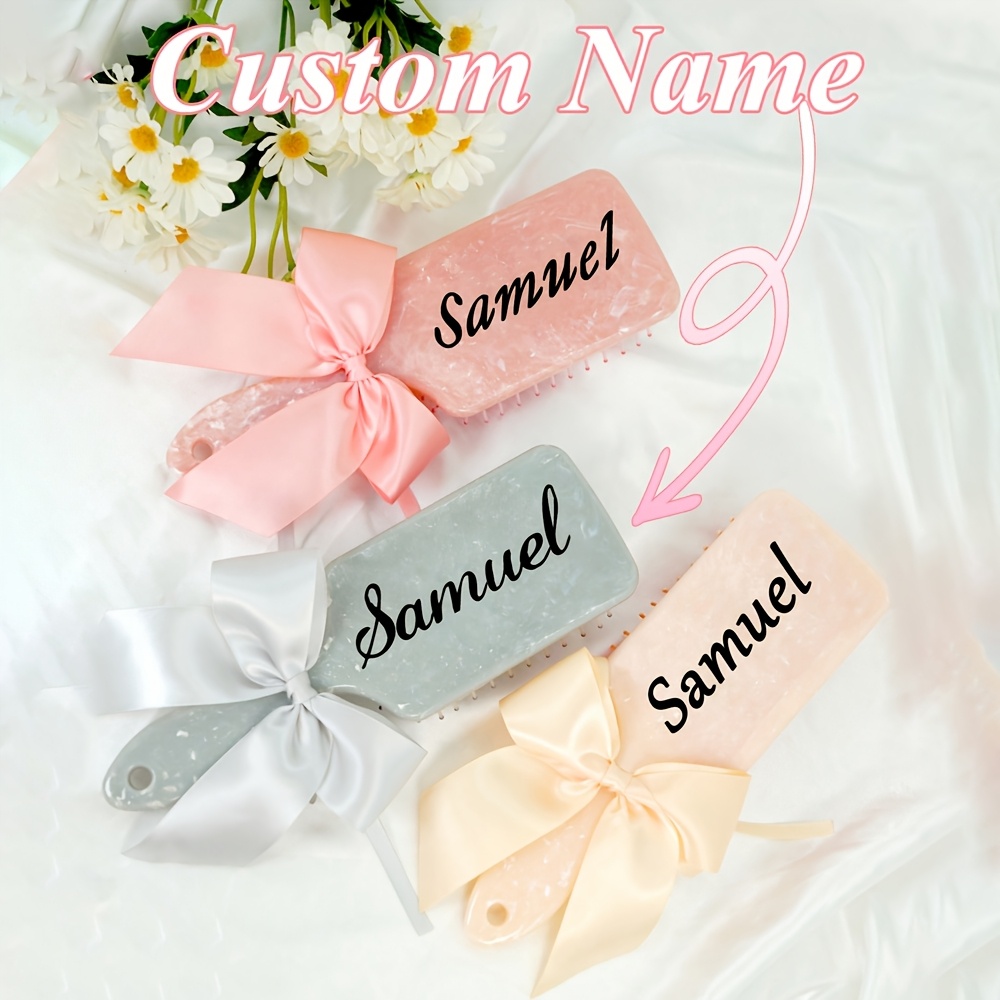 

Personalized Large Square Comb With Custom Name - Scalp Massaging, Detangling Hairbrush In Pink/white/gray - Ideal Gift , Family, Teachers, Custom Name Gift|elegant Design|soft Bristles