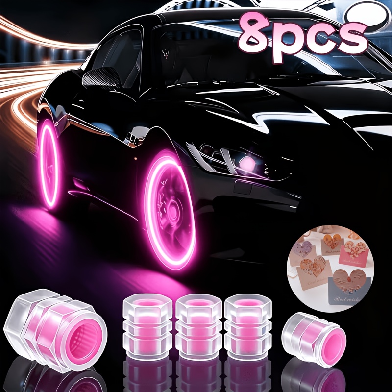 TEMU 8pcs Glow In The Dark Tire Valve Caps, Fluorescent Luminous Wheel Stem Covers, Universal Fits Cars, Suvs, Bicycles, Motorcycles & Trucks, Comes