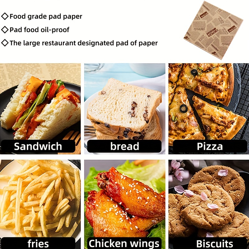 100pcs printed oil proof paper food text oil proof packaging paper waterproof paper lining food cooked food hamburgers sandwiches cheese picnics parties baking cooking frying use packaging paper details 1