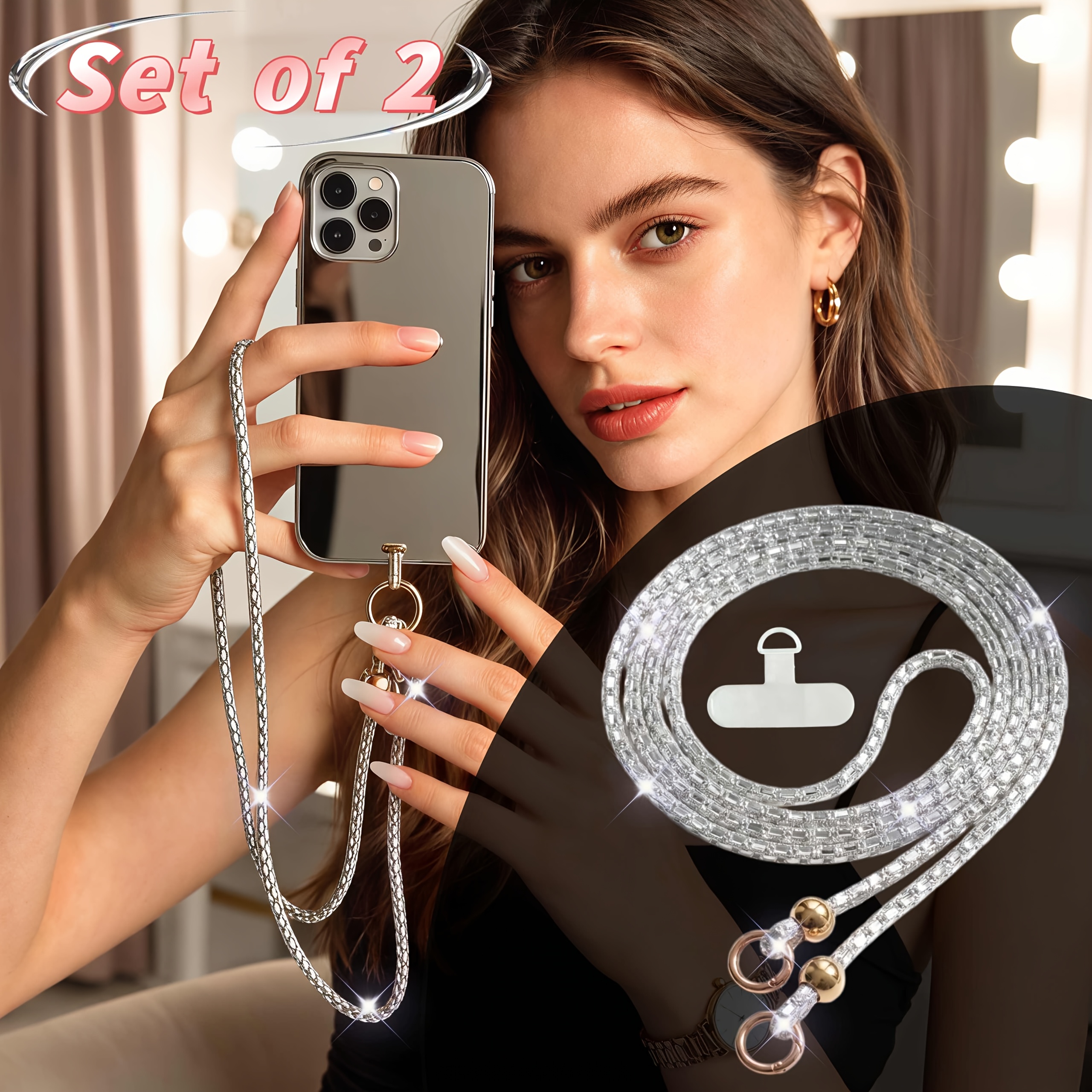 TEMU Set pezzi: Cordino per telefono con texture lussuosa + Piastra di collegamento ad resistenza, Chiusura di a molla a estremit� qualit�, Elegante