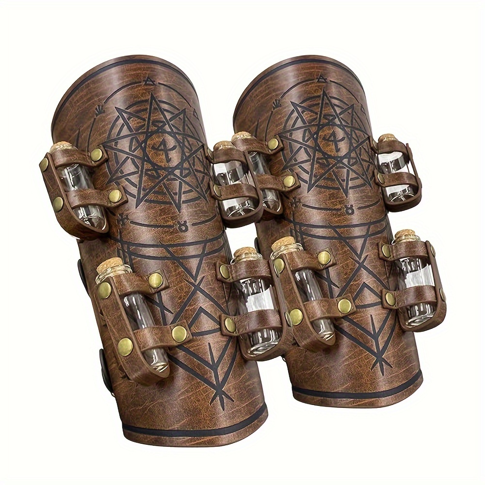 

1pair Medieval Embossed With 8 Cork Vials, Pu Leather Arm Guards, Ideal Gift For Men