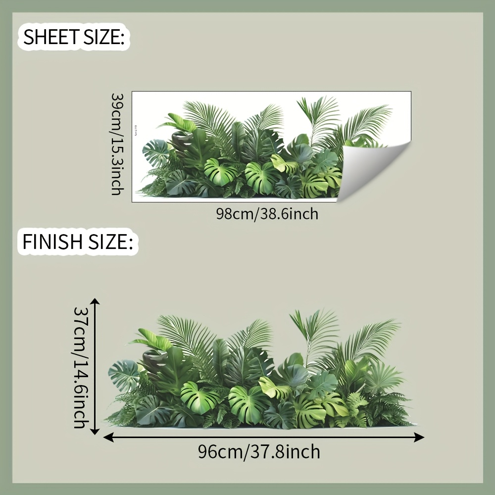 Image of 1pc, Wall Decal, Green Plant Monstera Leaf, Removable Waterproof Pvc Sticker, Suitable For Living Room, Bedroom, Study, Office, Bathroom Decoration, 15.3*38.6 Inches