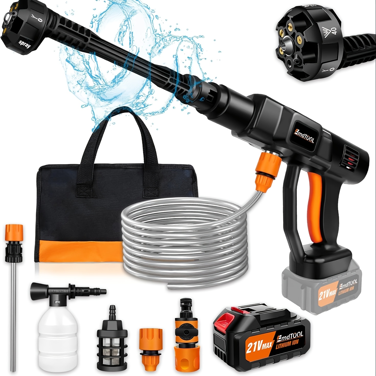 Image of Cordless Pressure Washer Car Wash Machine Portable High-pressure Water Gun, Car Wash Spray Gun With Foam Generator, Water Gun Spray Cleaner Car Washing Machine