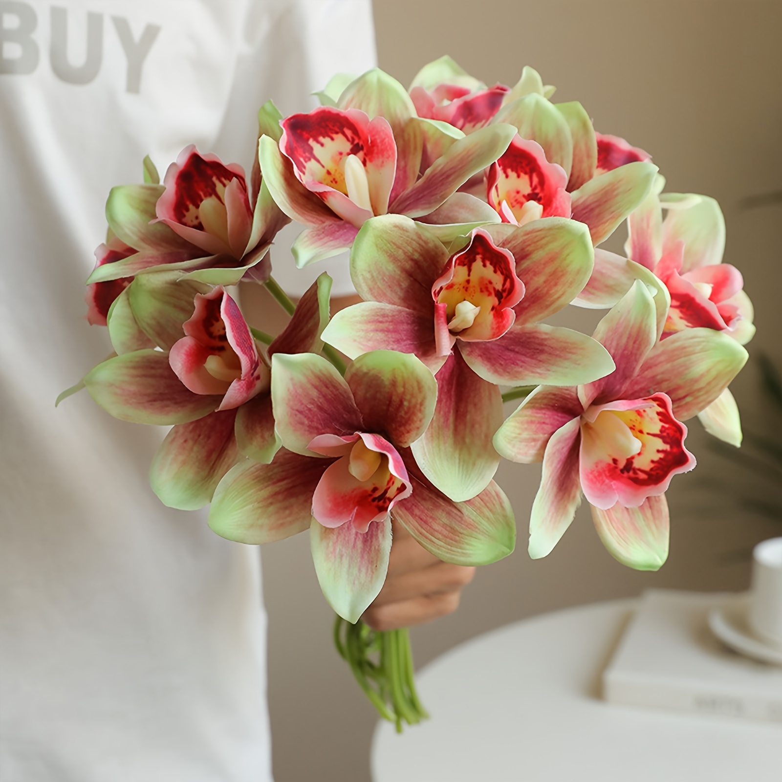 

6pcs Elegant Orchid Artificial Bouquet - Realistic Flowers With Lifelike Green Leaves, & Anti-oxidation, Weddings, Bridal Showers, Table Settings & Decor, Bouquet Accessories