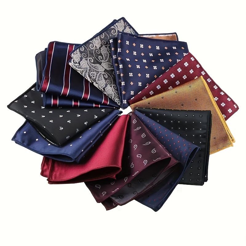 

Men' Handkerchief Set, 11 Different Colors Of Pocket Square, Fashionable Polyester , Retro Embroidered Pattern Small Handkerchief