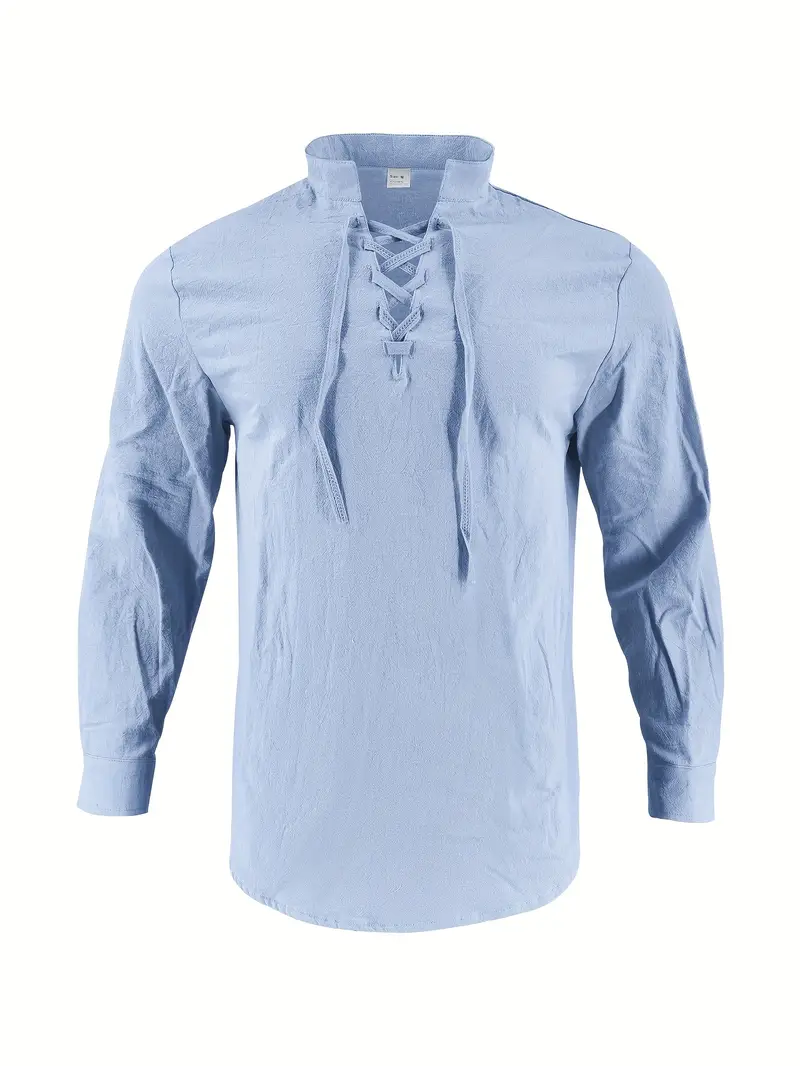 mens elegant linen v neck long sleeve t shirt with cross strap detail breathable regular fit for casual outdoor evening wear spring summer fall versatile top casual wear tee tshirt linen fabric t shirts Product details 4