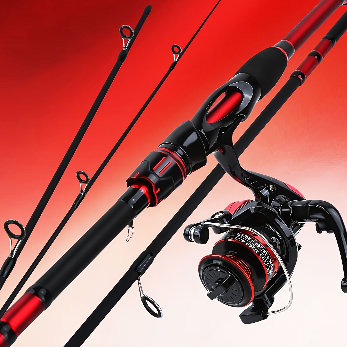 apusale 210 bocaoyuju 3 piece fishing pole black & red red black spinning fishing rod reel combo complete kit lures