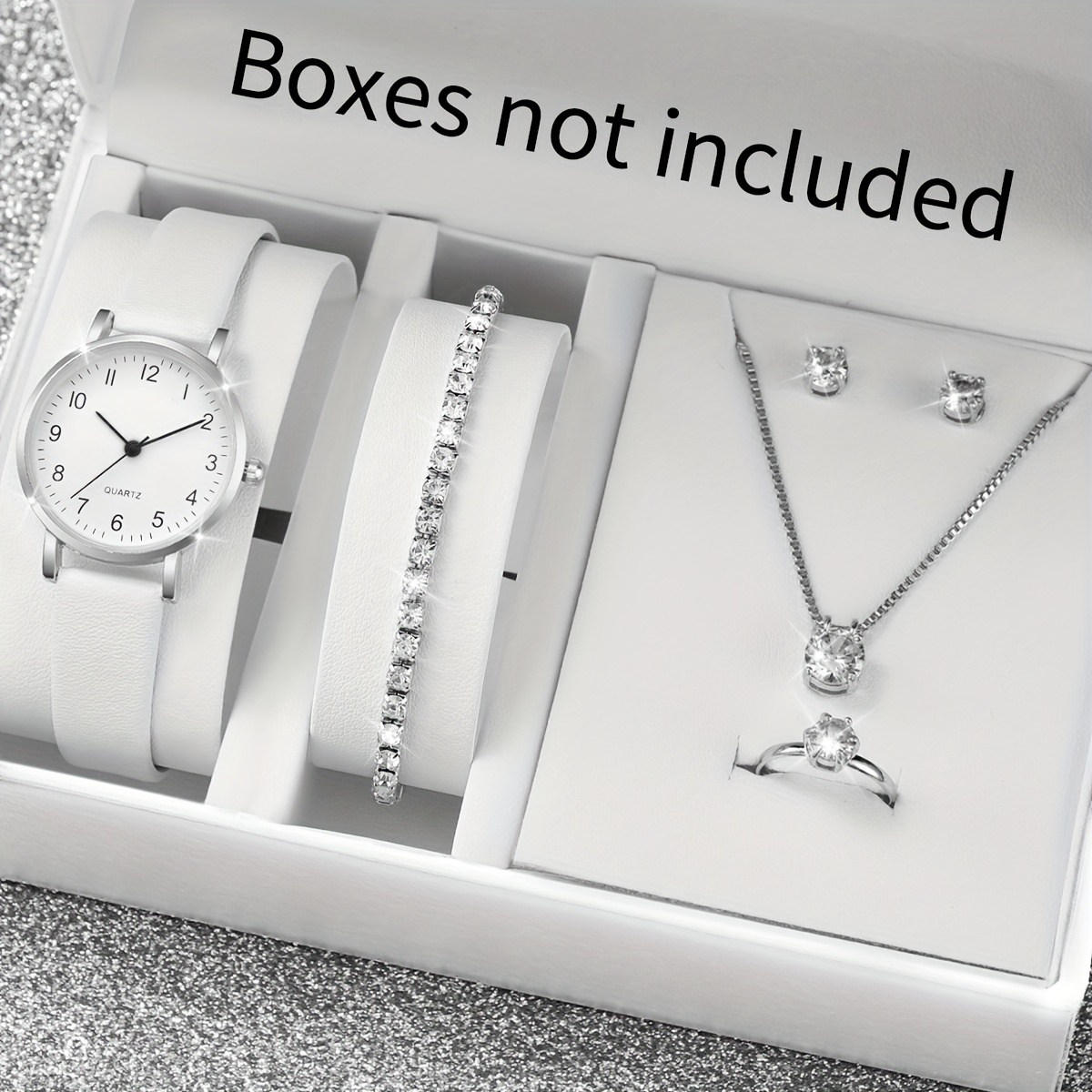 

6pcs/set Women's Casual Round Pointer Quartz Watch Analog Pu Leather Wrist Watch & Jewelry Set, Gift For Mom Her
