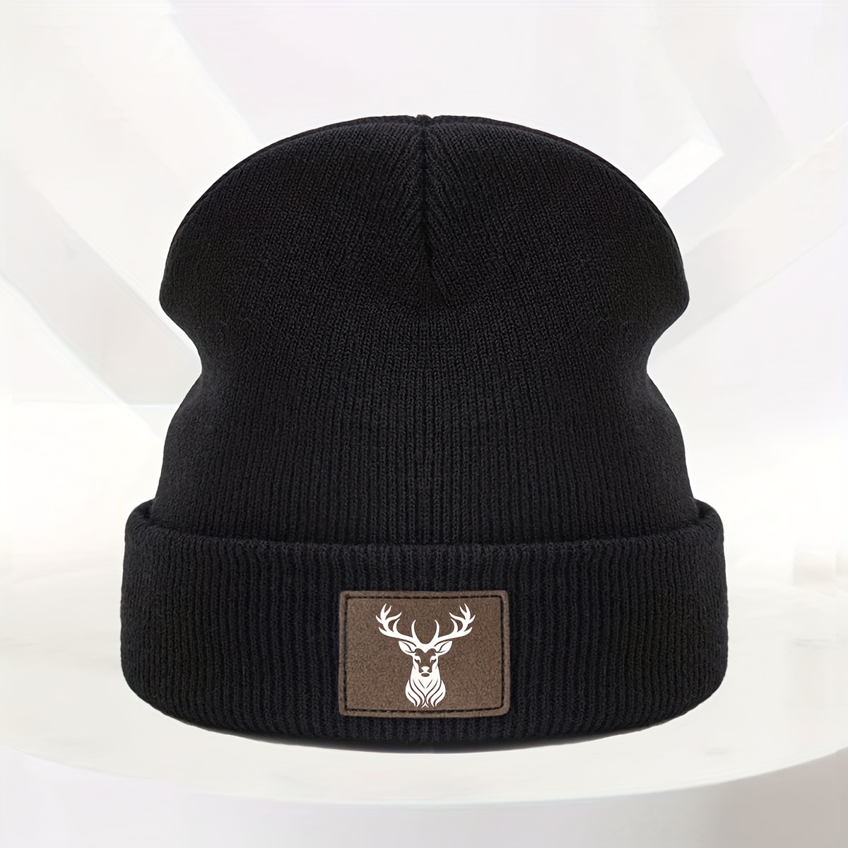 Image of Winter Outing Hat Faux Leather Brand Pattern Head Lightweight Mountaineering Ski Hat -hop Hat Couple Matching High-elastic Pullover Hat Outdoor Sports Brimless Convenient Hat Head Warm Knit Hat